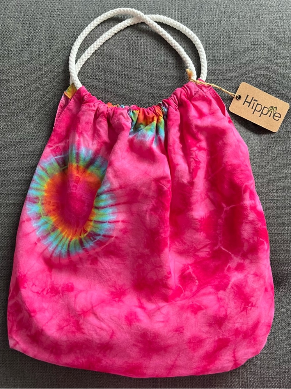 Hippie Pink rainbow tie-dye tote bag